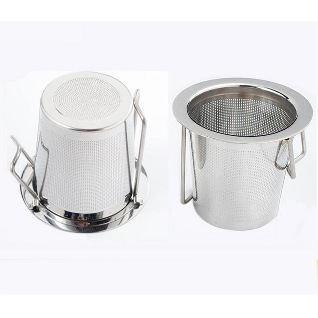 Stainless Steel Tea Infuser Mesh Strainer with Long Handle Hanging on Teapot
