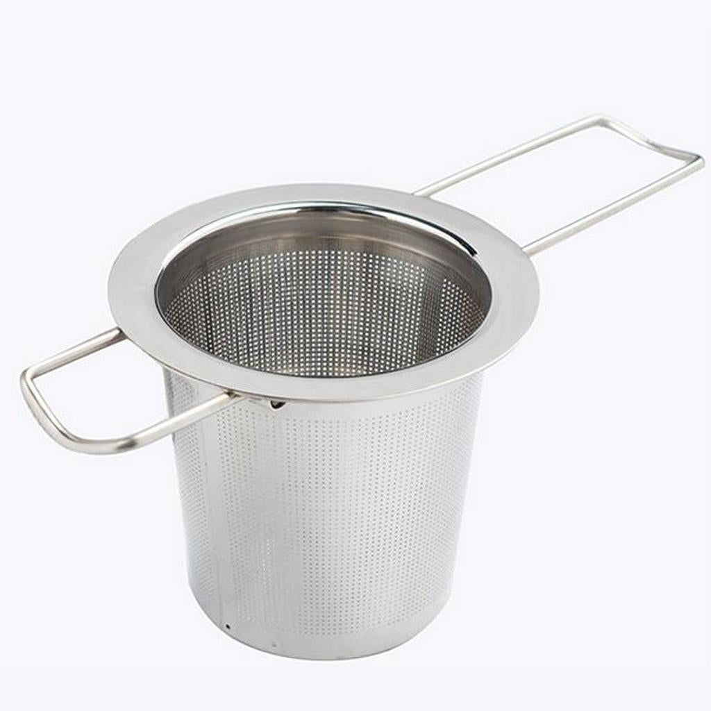 Stainless Steel Tea Infuser Mesh Strainer with Long Handle Hanging on Teapot