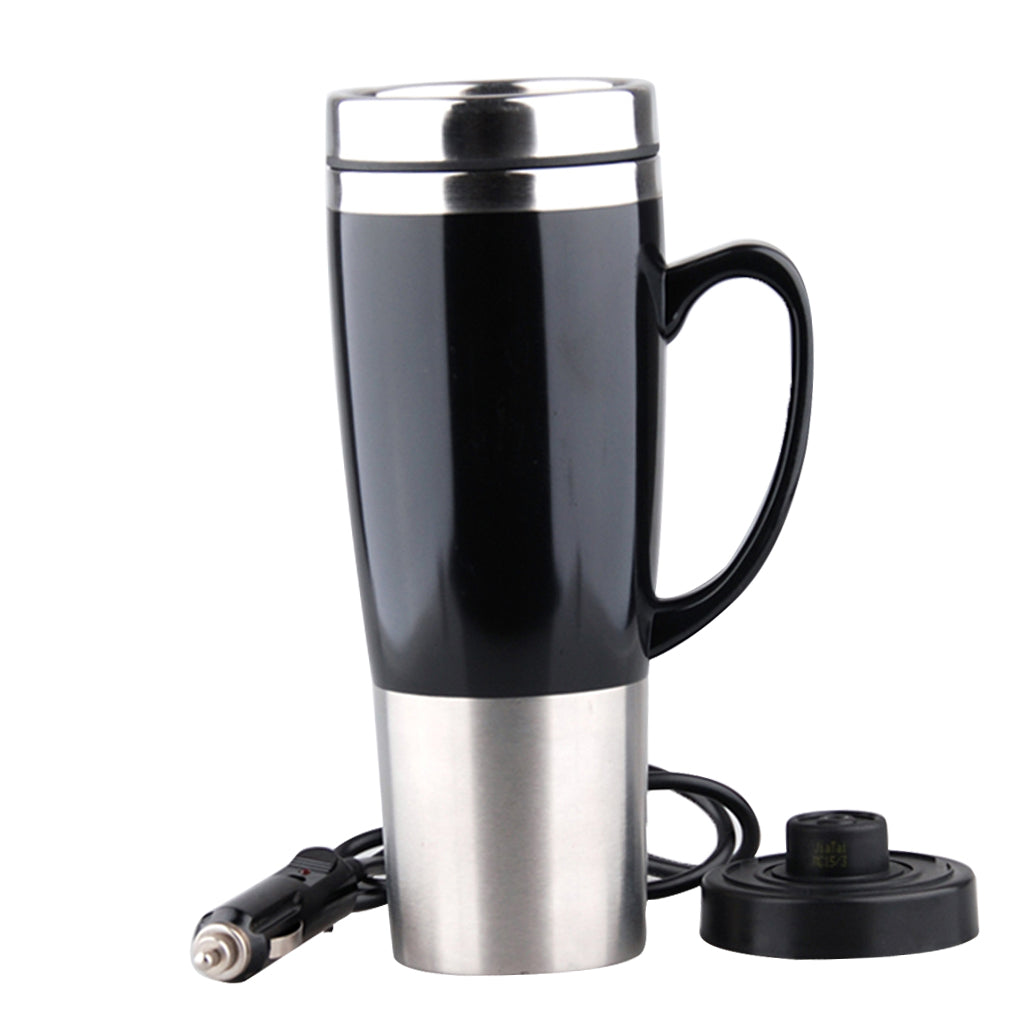 24V Stainless Steel Car Auto Adapter Travel Mug Heating Cup 450ml Black