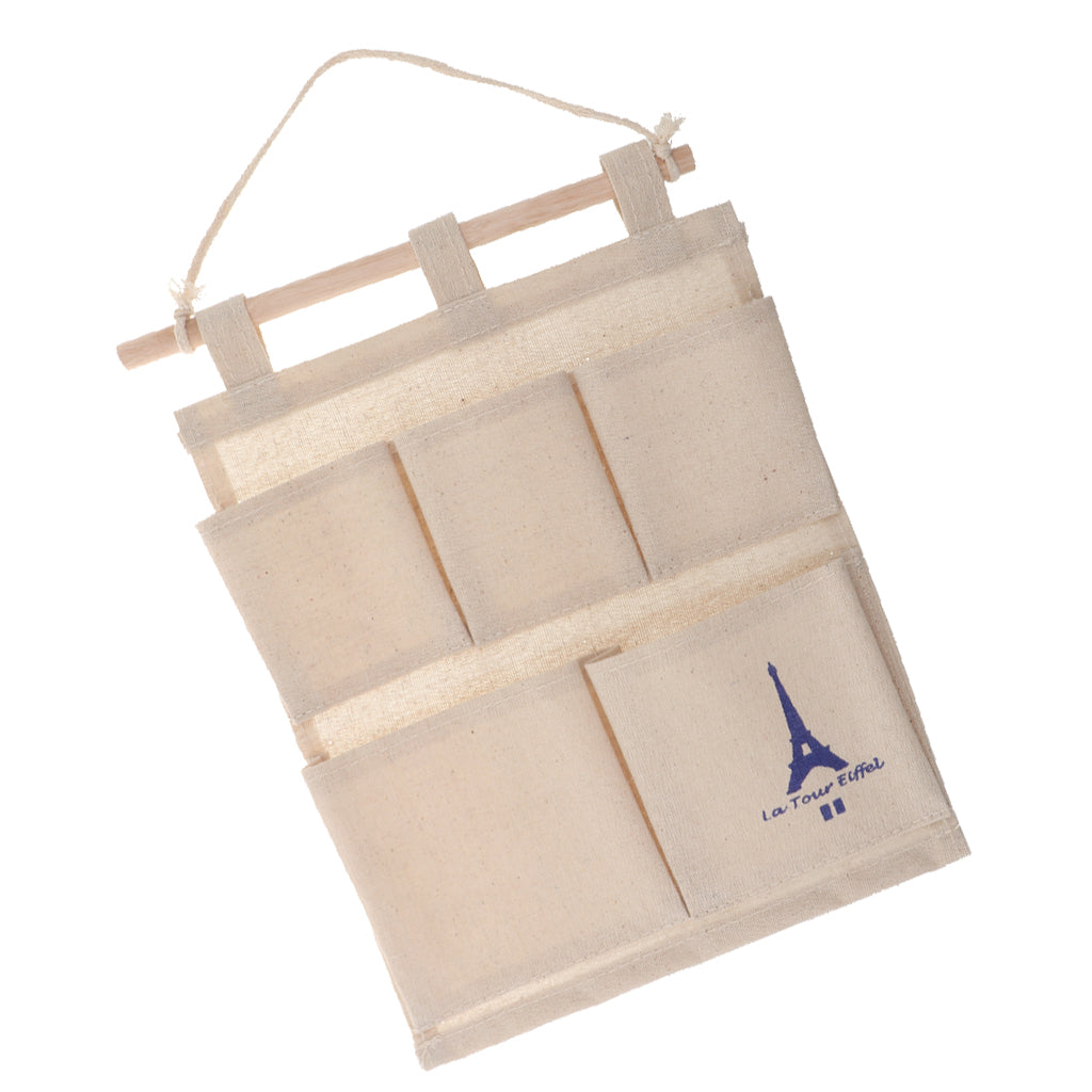Over The Door Organizer Wall Hanging Storage Bag 5 Pocket Blue Tower