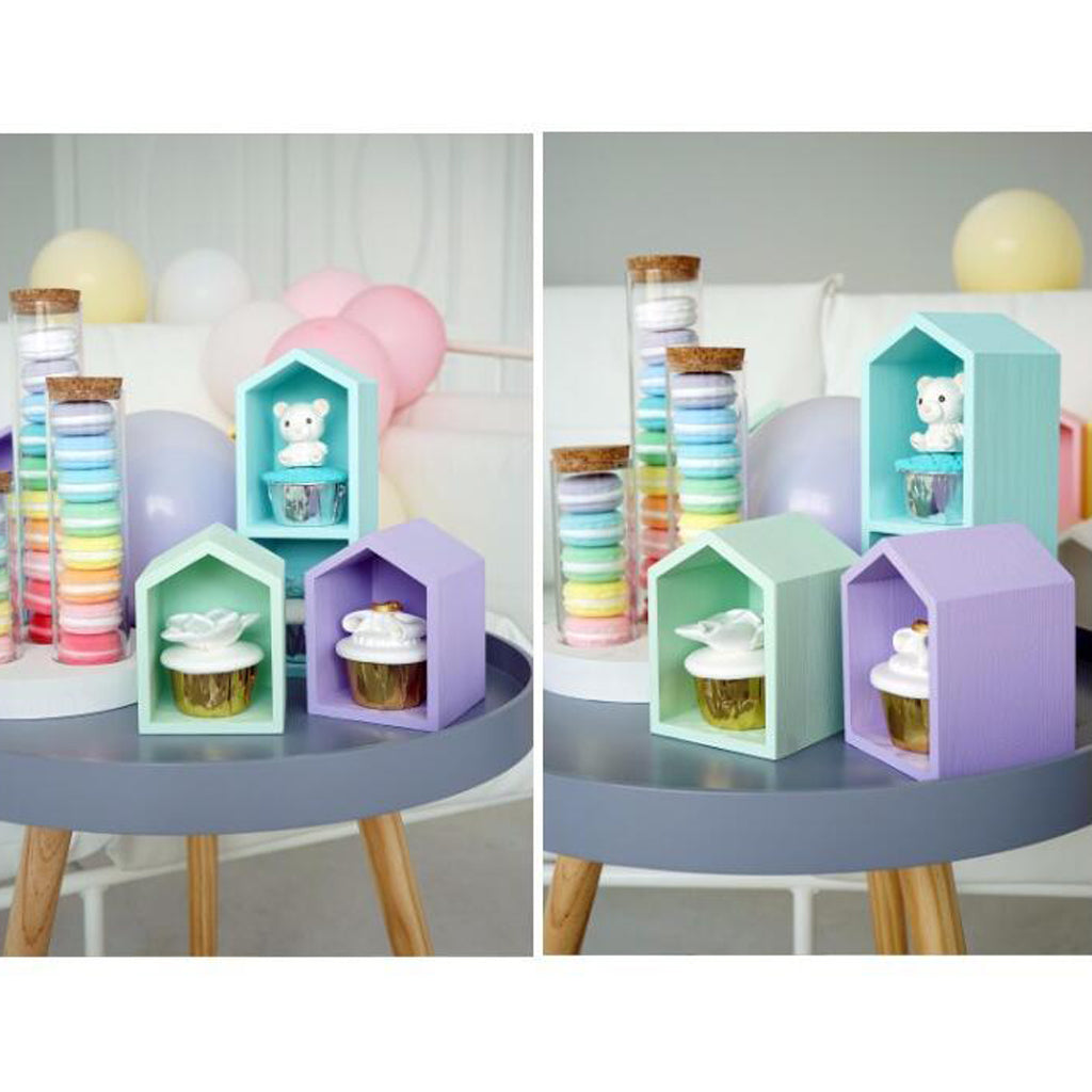 House Shape Cupcake Stand Wood Cake Tool Ornament Blue Single Layer