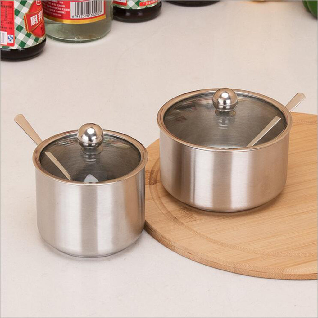 Seasoning Jars with Spoons Stainless Steel Spice Jars Condiment Pots S