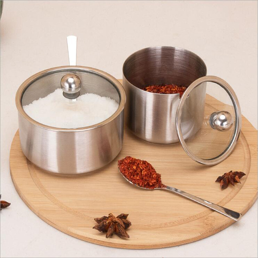 Seasoning Jars with Spoons Stainless Steel Spice Jars Condiment Pots S