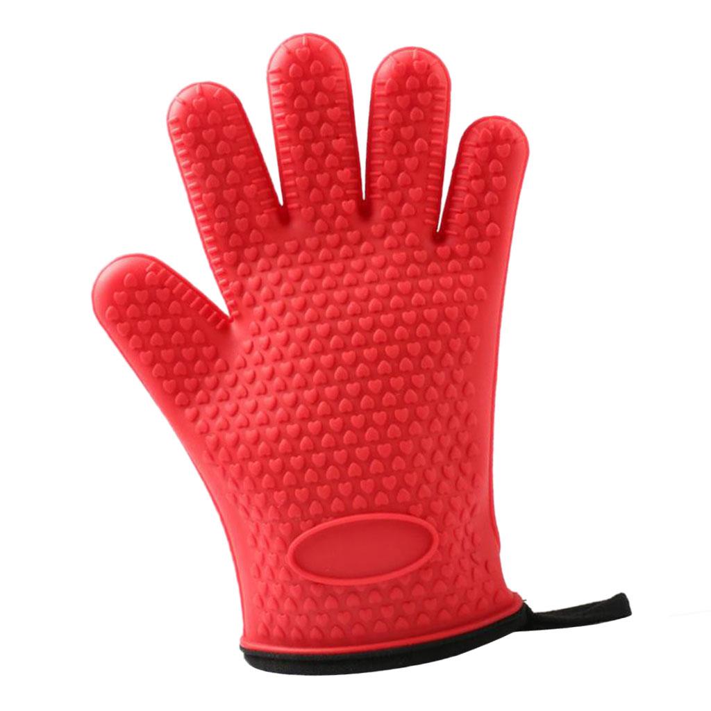 Silicone Cooking Gloves Kitchen Oven Mitt Pot Holders Potholder Red