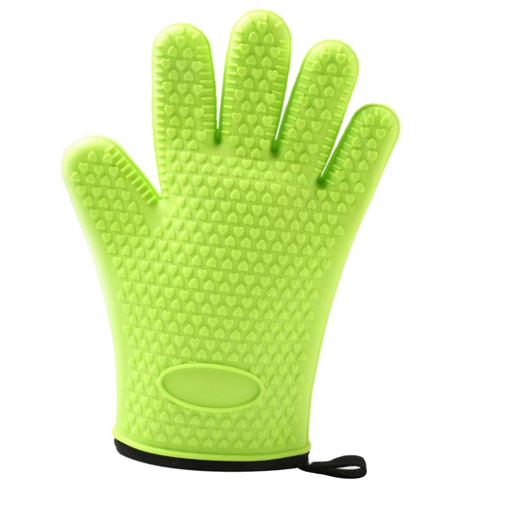 Silicone Cooking Gloves Kitchen Oven Mitt Pot Holders Potholder Green