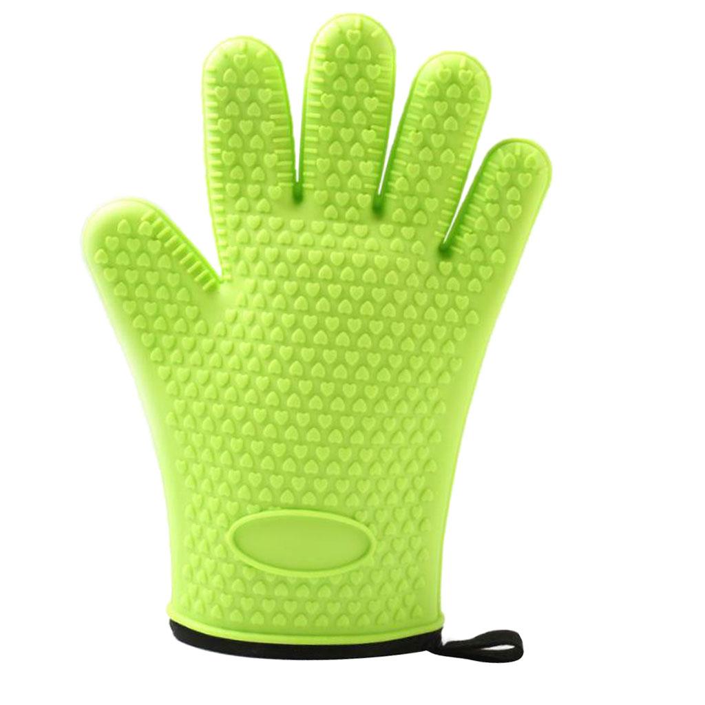Silicone Cooking Gloves Kitchen Oven Mitt Pot Holders Potholder Green