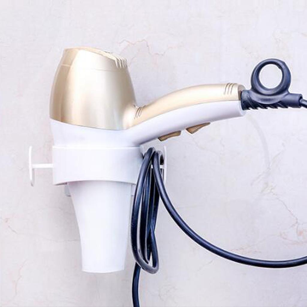 Hair Dryer Holder Wall Mount Self Storage Organizer Hair Blower Stand White