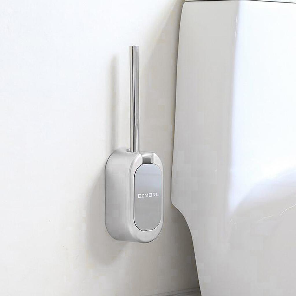 Stainless Steel Handle Toilet Brush Cleaning Brush and Holder Set Silver