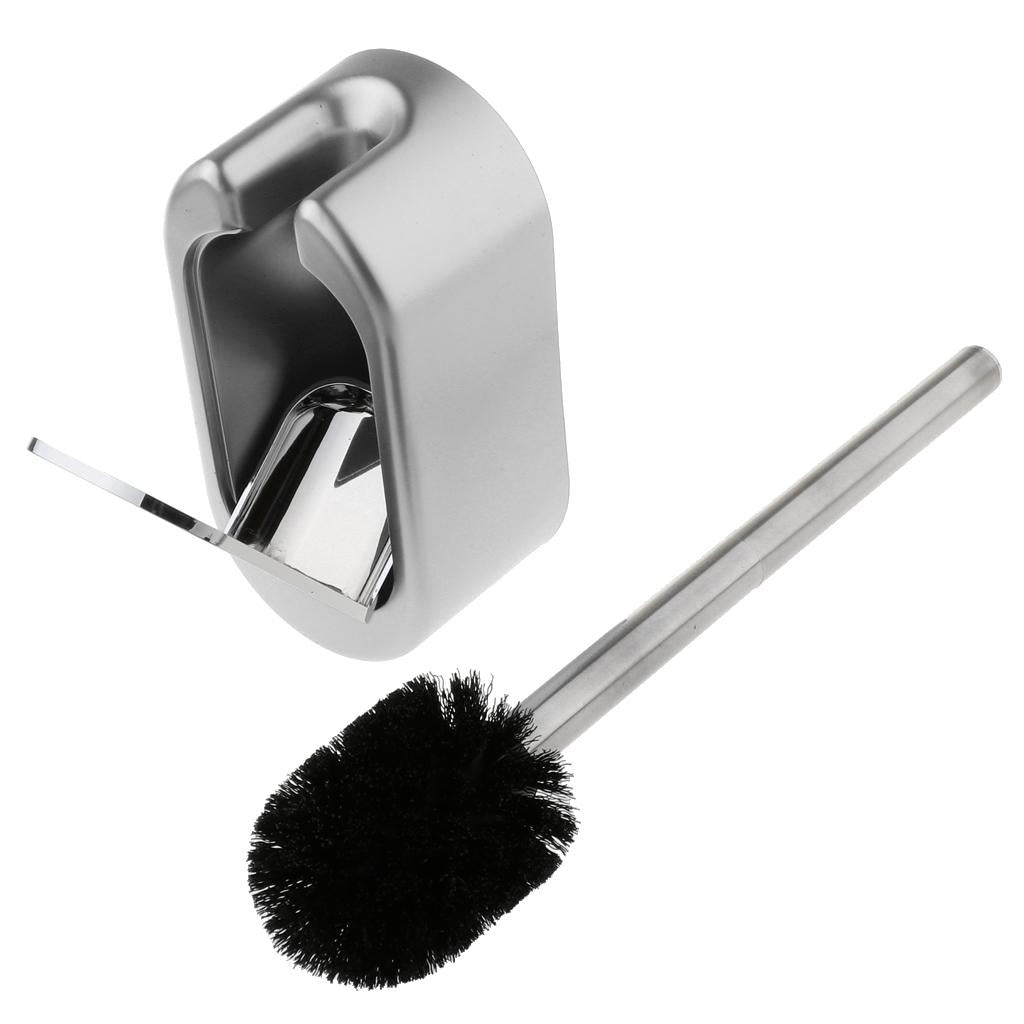 Stainless Steel Handle Toilet Brush Cleaning Brush and Holder Set Silver