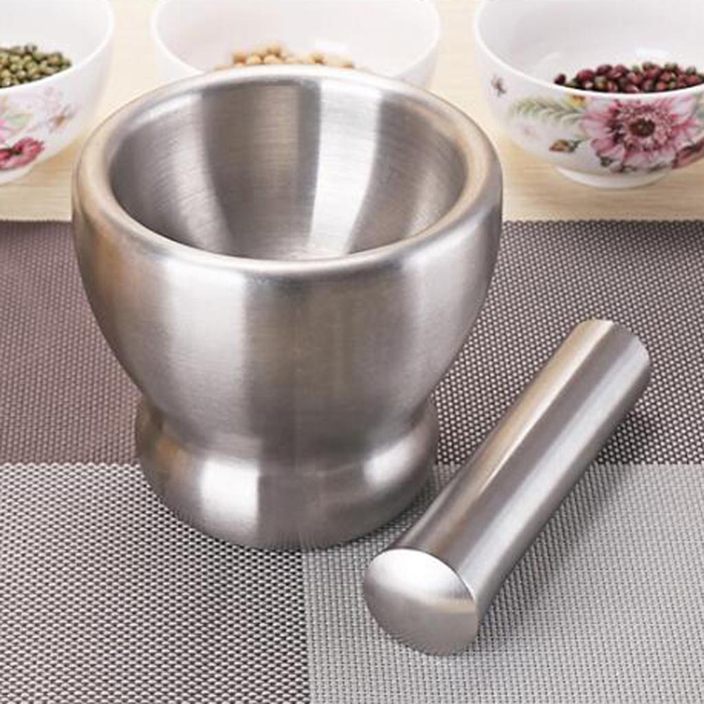 Stainless Steel Mortar & Pestle Set Garlic Spice Herb Grinder Bowl shape