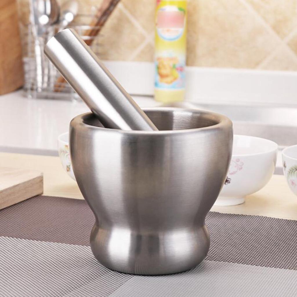 Stainless Steel Mortar & Pestle Set Garlic Spice Herb Grinder Bowl shape