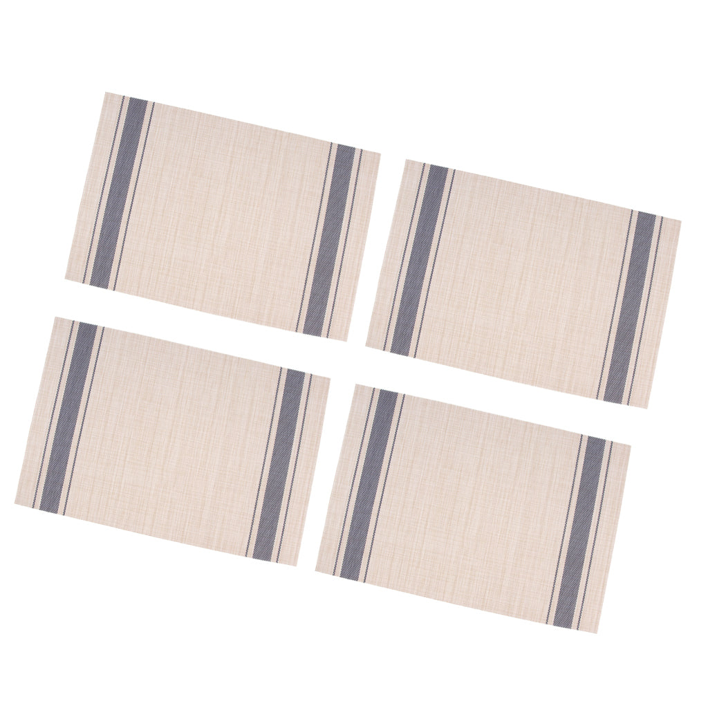 4-piece PVC Stripe Braided Insulated Mat Kitchen Dining Table Placemat Blue