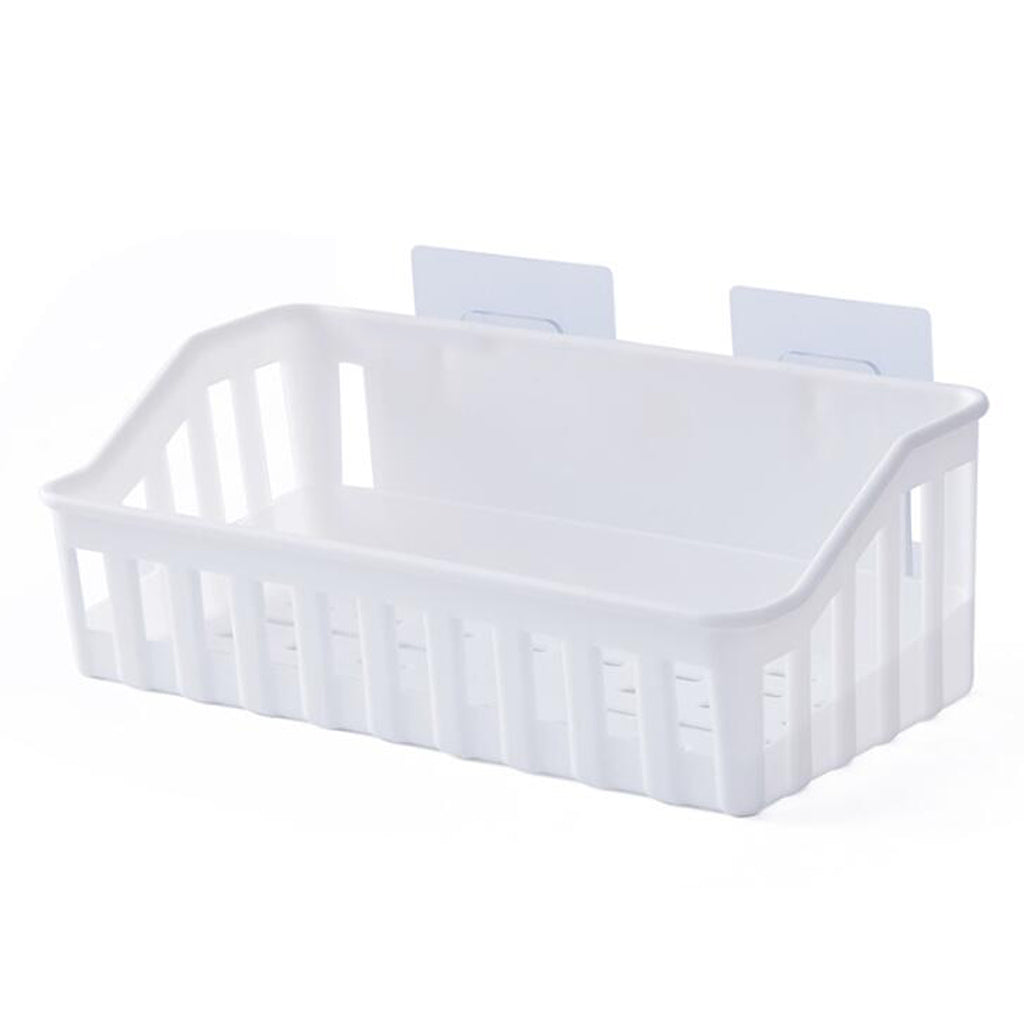 Plastic Self Adhesive Bathroom Storage Shelf Kitchen Rack Caddy White