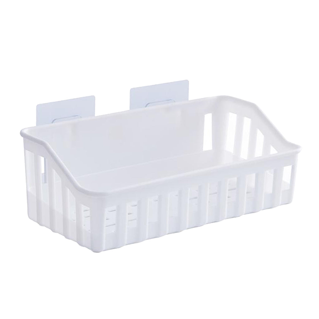 Plastic Self Adhesive Bathroom Storage Shelf Kitchen Rack Caddy White