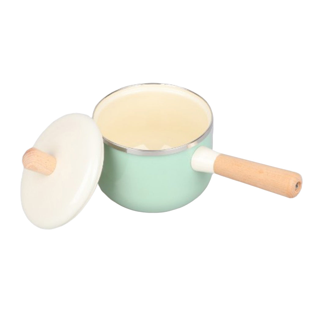 Nonstick Enamel Sauce Pan Pot with Lid Kitchen Cookware Green Saucepan