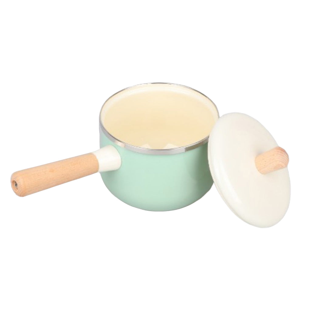 Nonstick Enamel Sauce Pan Pot with Lid Kitchen Cookware Green Saucepan