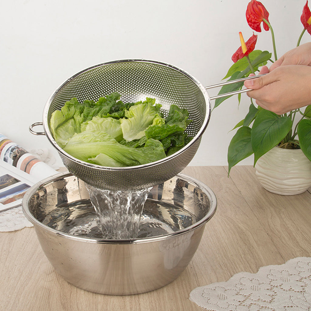 Micro Perforated Long Handle Stainless Steel Colander / Strainer 22.5cm