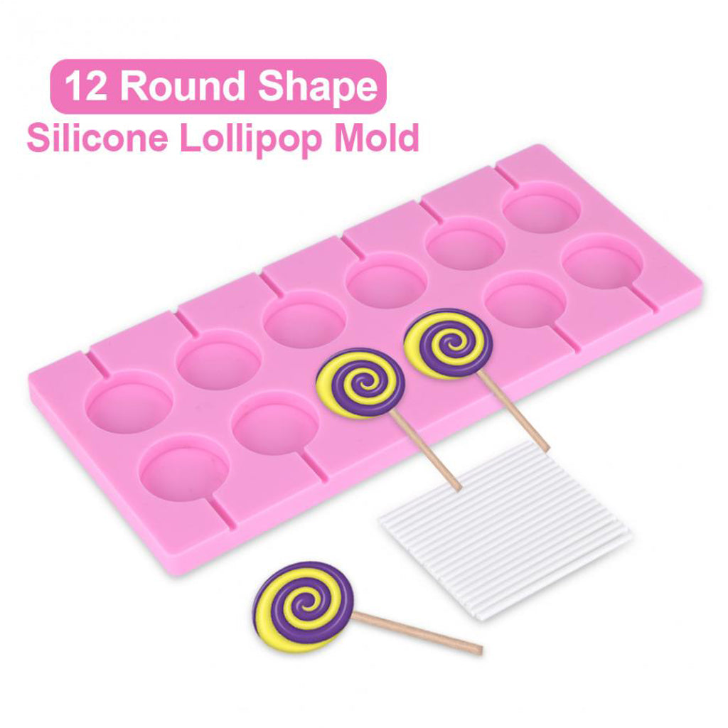 12 Silicone Mold Mould Tray Candy Chocolate Lollypop Mold Round