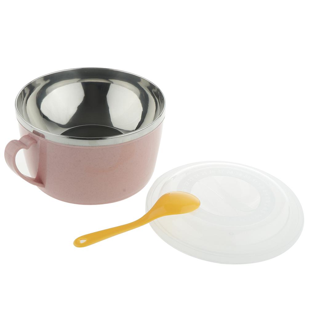 Stainless Steel Kids Noodles Bowl with Spoon for Ramen Soup Rice Snack Pink