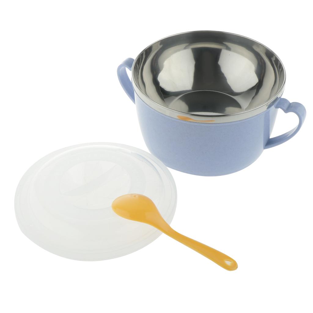 Stainless Steel Kids Noodles Bowl with Spoon for Ramen Soup Rice Snack Blue