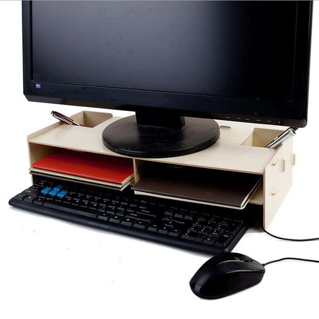 Computer Monitor Riser Speaker PC Laptop Screen Stand Desk Organizer Beige