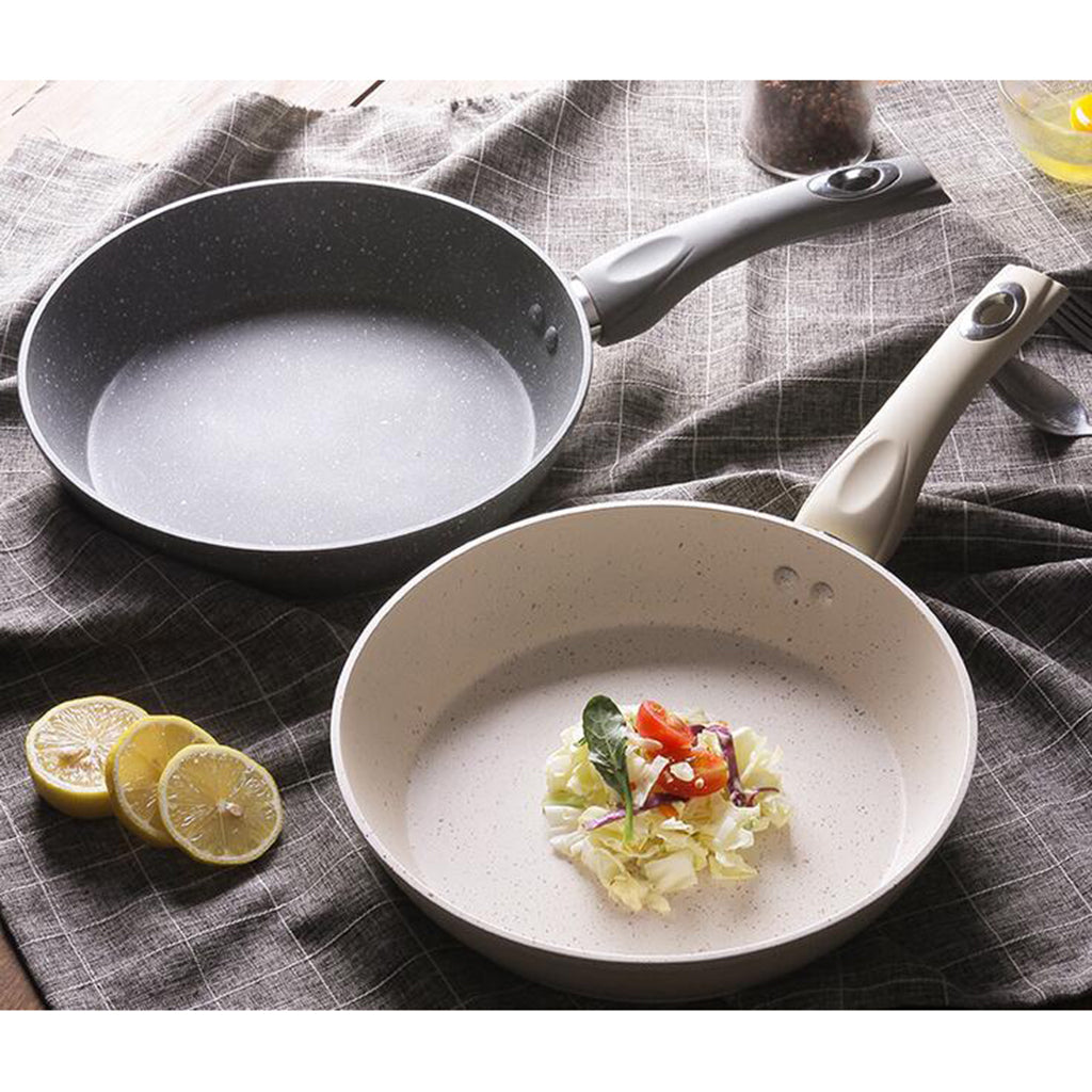 Non-stick Round Frying Pan Egg Pan Aluminum Kitchen Cookware Beige 24cm