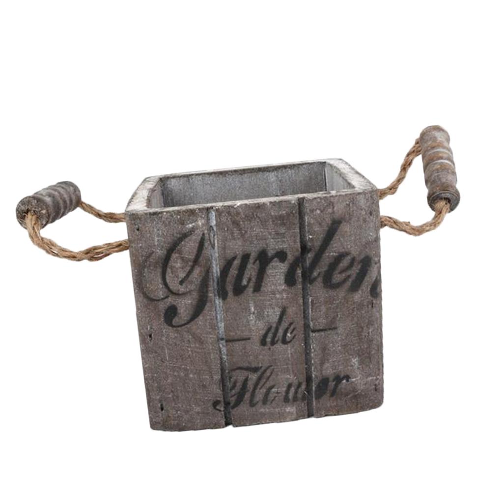 Vintage Wood Bucket Shabby Chic Flower Pots Garden Planter Pot Square Brown