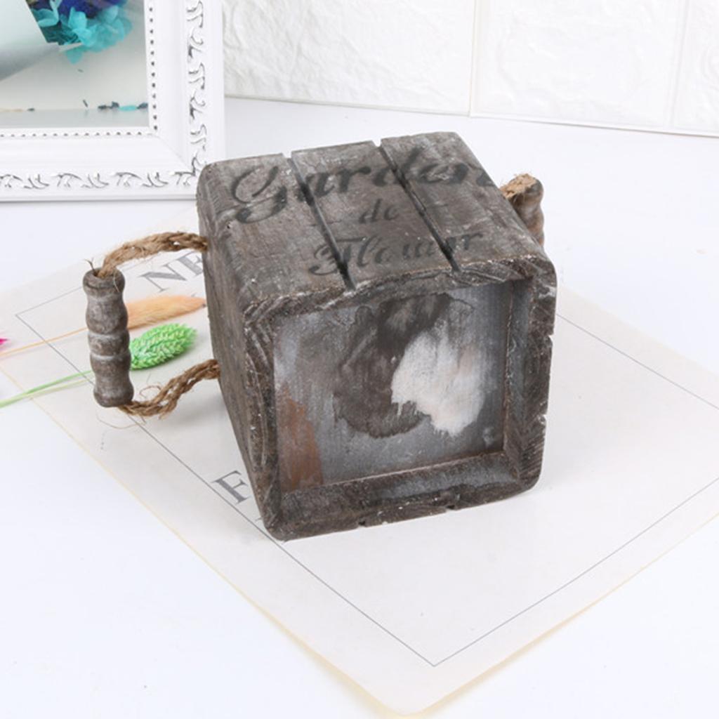 Vintage Wood Bucket Shabby Chic Flower Pots Garden Planter Pot Square Brown
