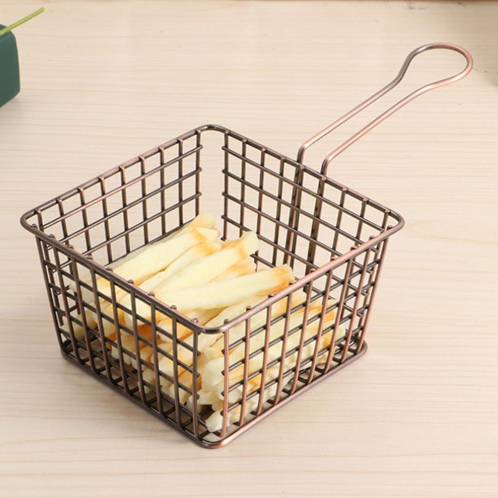 Metal Iron Mesh Strainer Fry Basket Kitchen Colander Sifter Bronze L