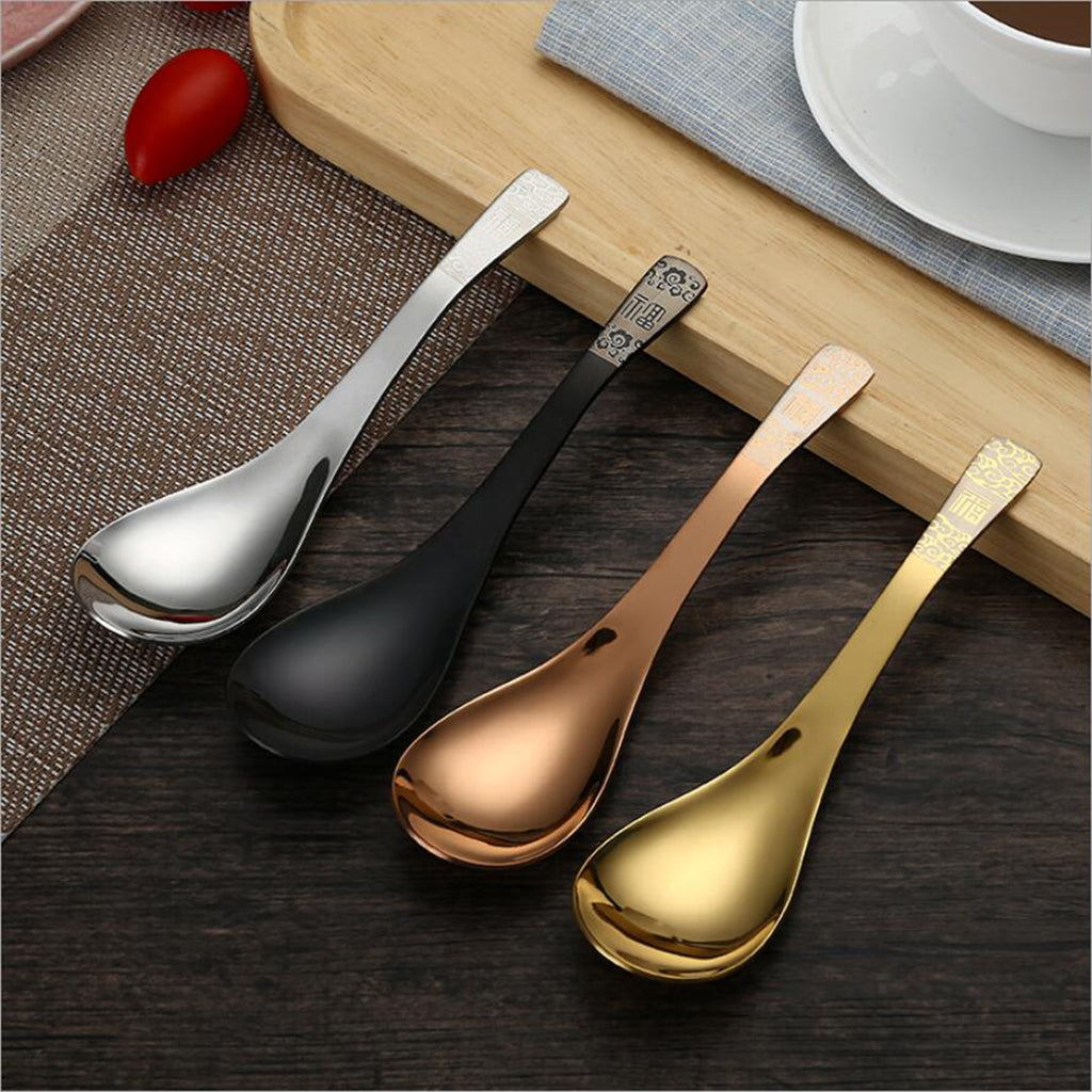 Stainless Steel Soup Spoon Coffee Tea Table Bouillon Spoon Black