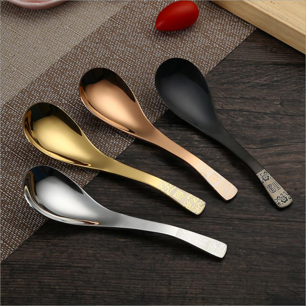 Stainless Steel Soup Spoon Coffee Tea Table Bouillon Spoon Black