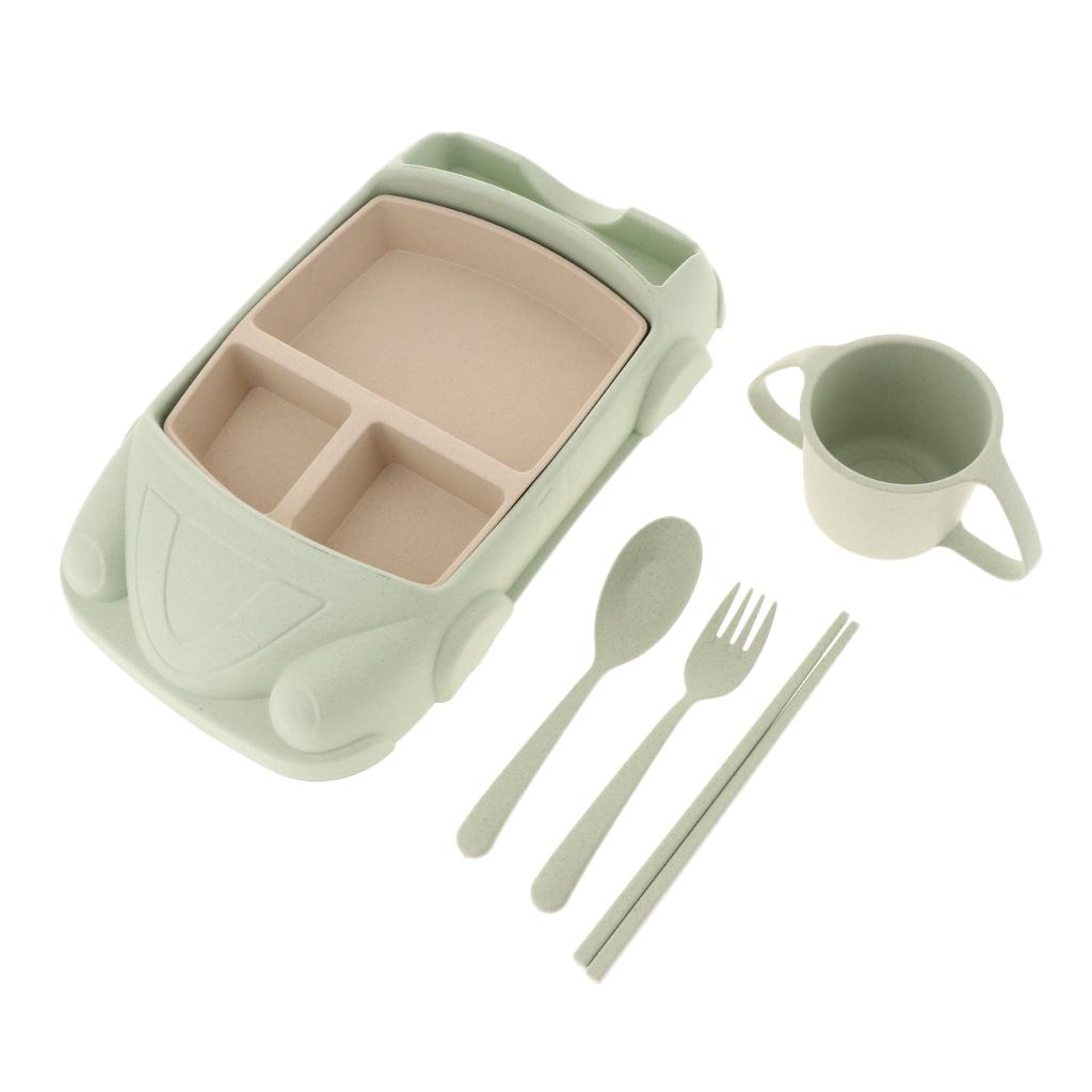 Creative Kids Wheat Straw Cartoon Car Feeding Dish Plate Bowl Set green