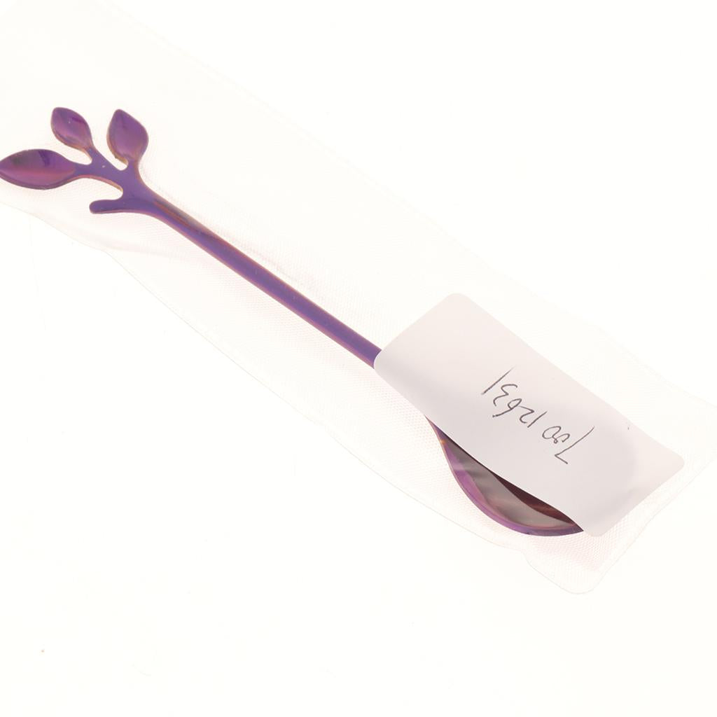 Leaf Pattern Stainless Steel Tea Coffee Spoon Tableware Colorful Purple