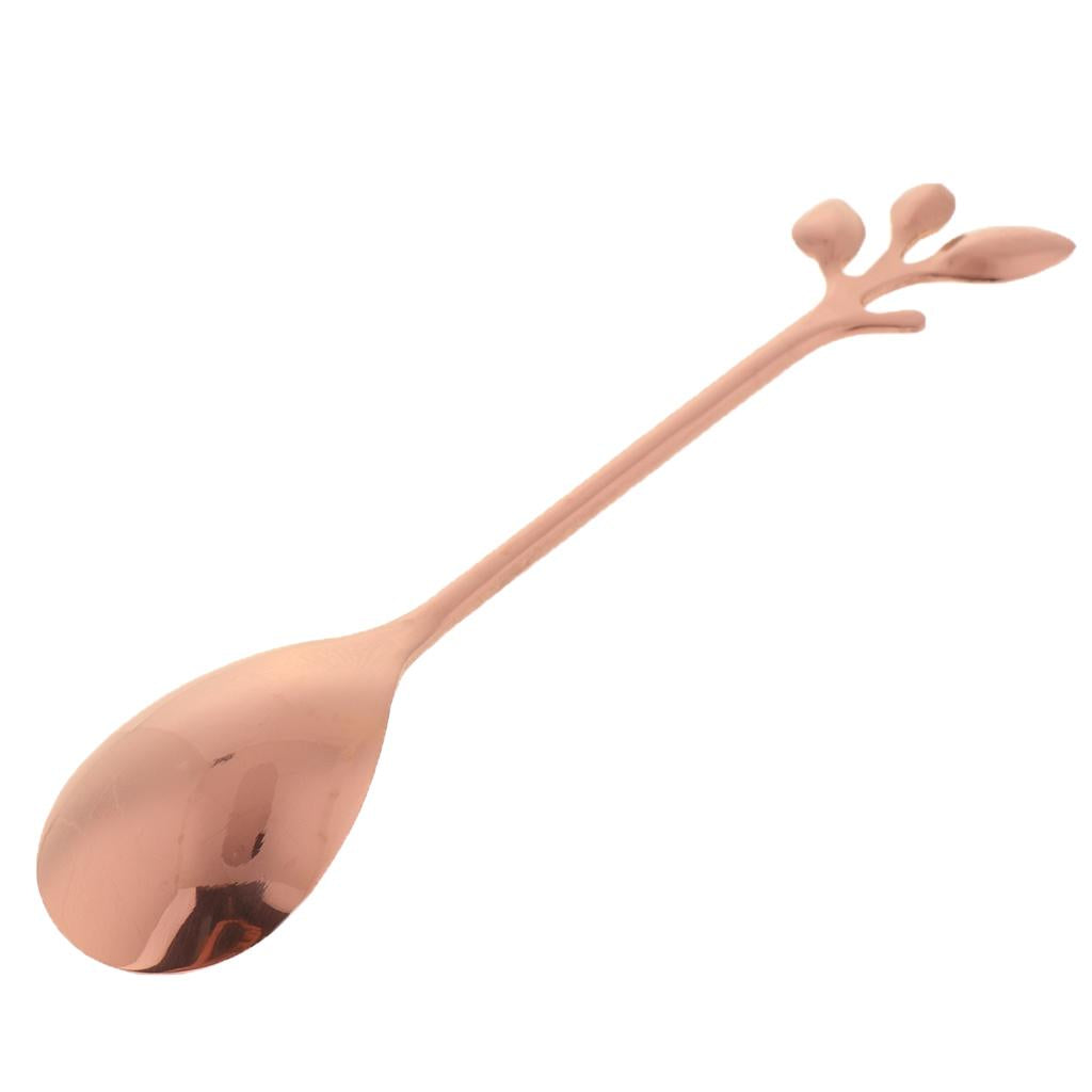 Leaf Pattern Stainless Steel Tea Coffee Spoon Tableware Colorful Rose Golden