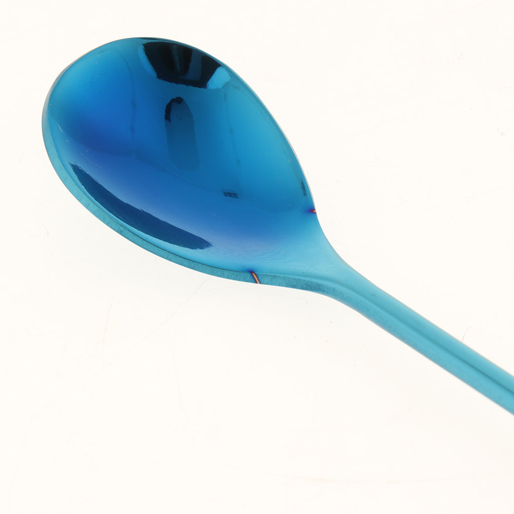 Leaf Pattern Stainless Steel Tea Coffee Spoon Tableware Colorful Blue