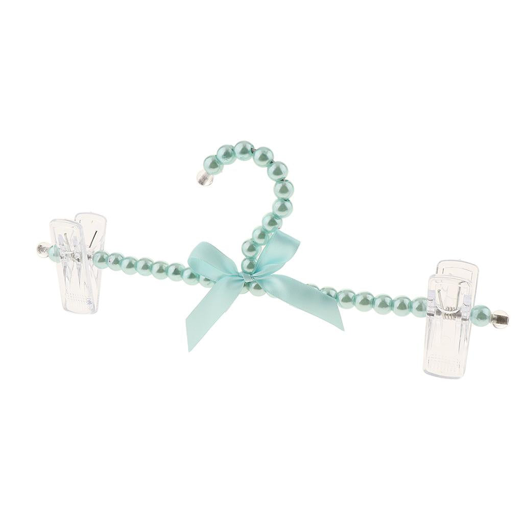 Princess Pearl Beads Clothes Hangers Hook with Bowknot for Girls Kids Blue
