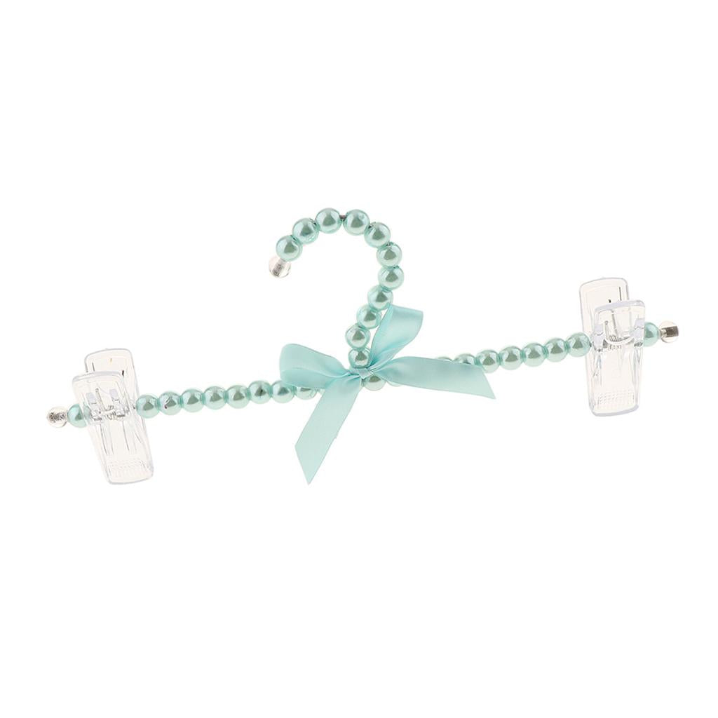 Princess Pearl Beads Clothes Hangers Hook with Bowknot for Girls Kids Blue