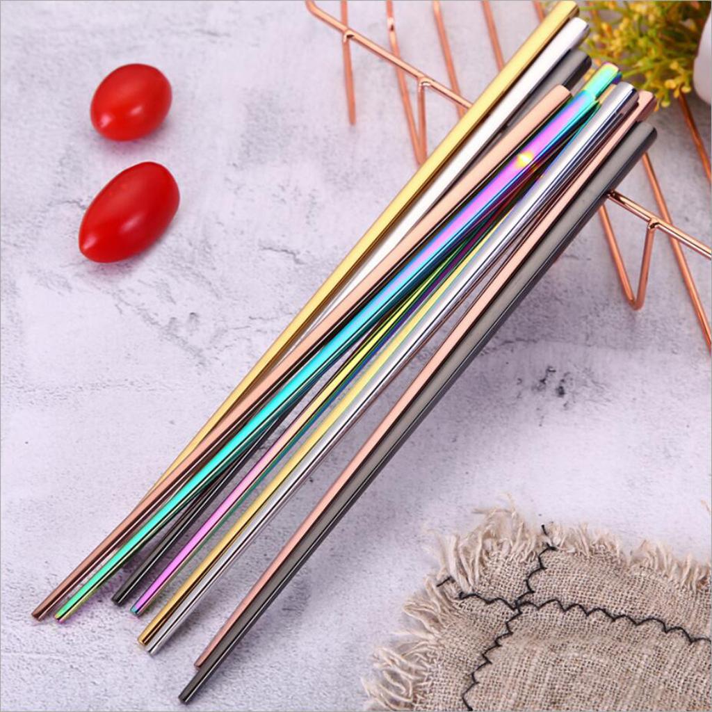 4x304 Stainless Steel Square Chopsticks Polished for Kitchen Hotel Gold