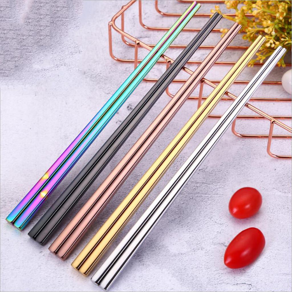 4x304 Stainless Steel Square Chopsticks Polished for Kitchen Hotel Gold