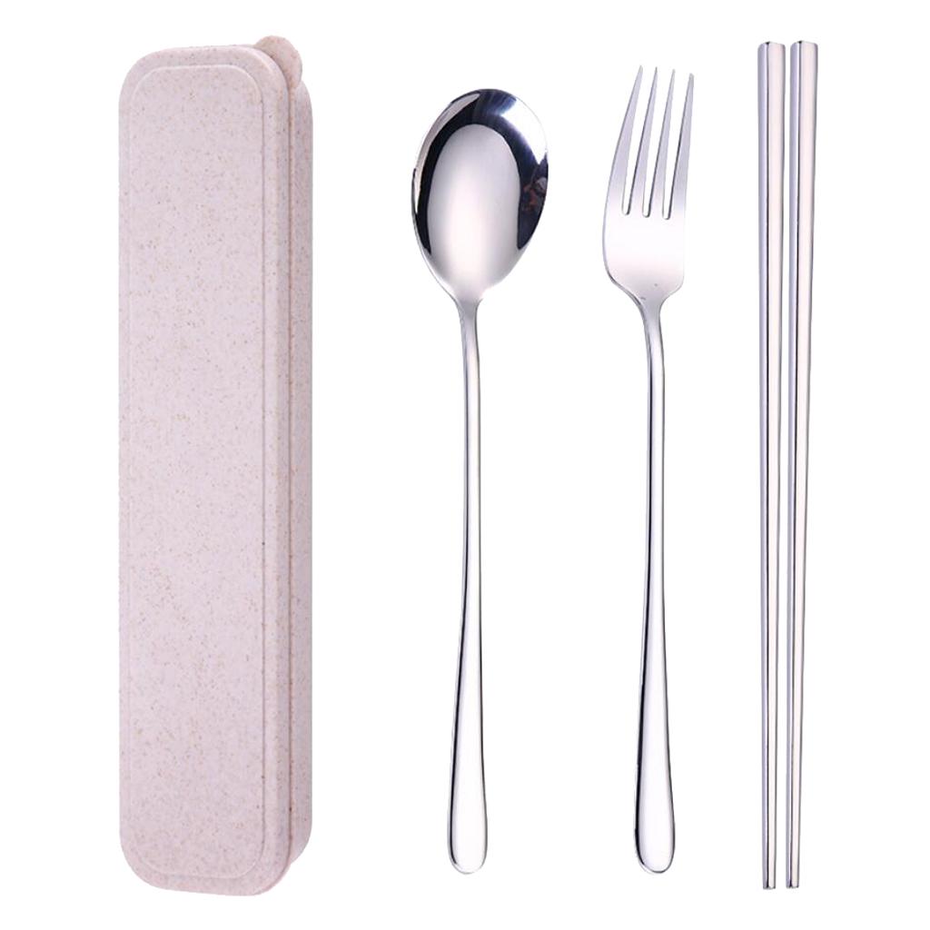 Travel Flatware with Case Camping Lunch Square 3Pcs Chopsticks Silver