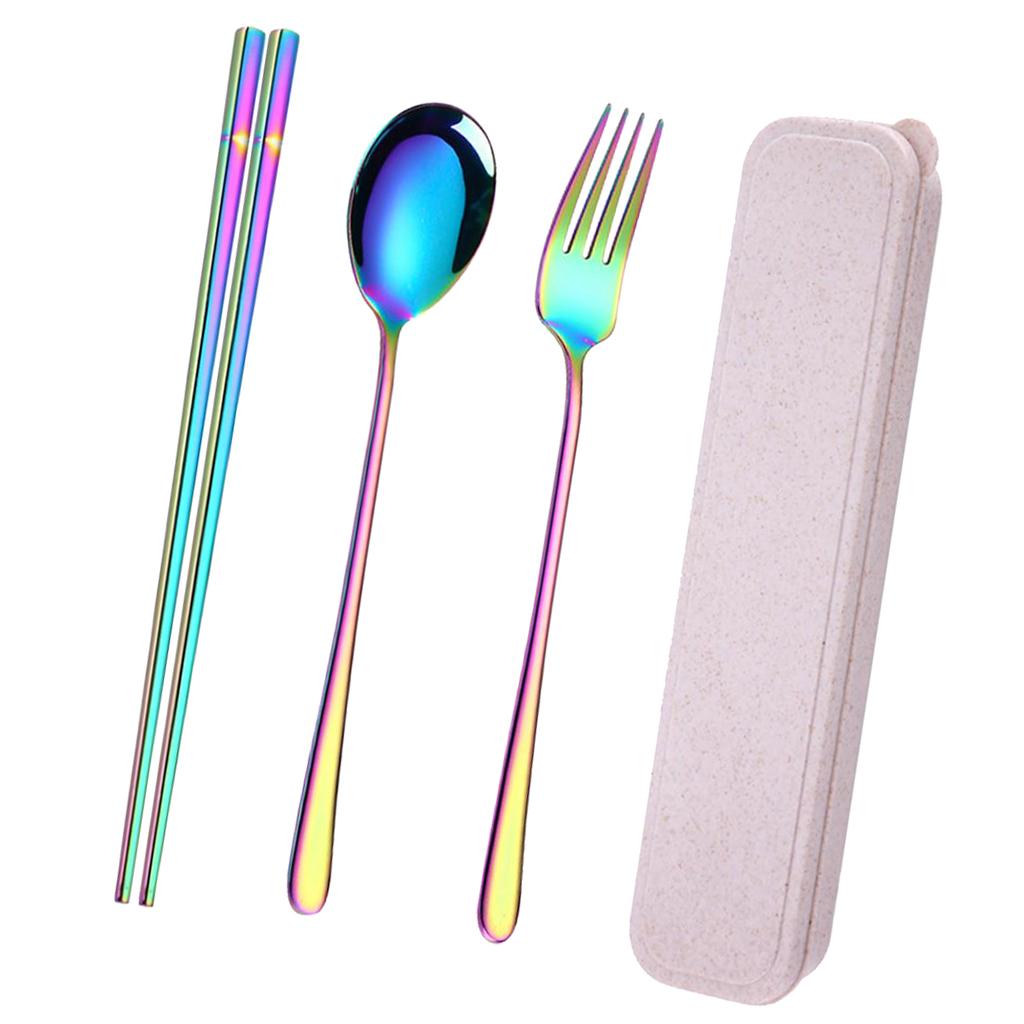 Travel Flatware with Case Camping Lunch Square 3Pcs Chopsticks Color