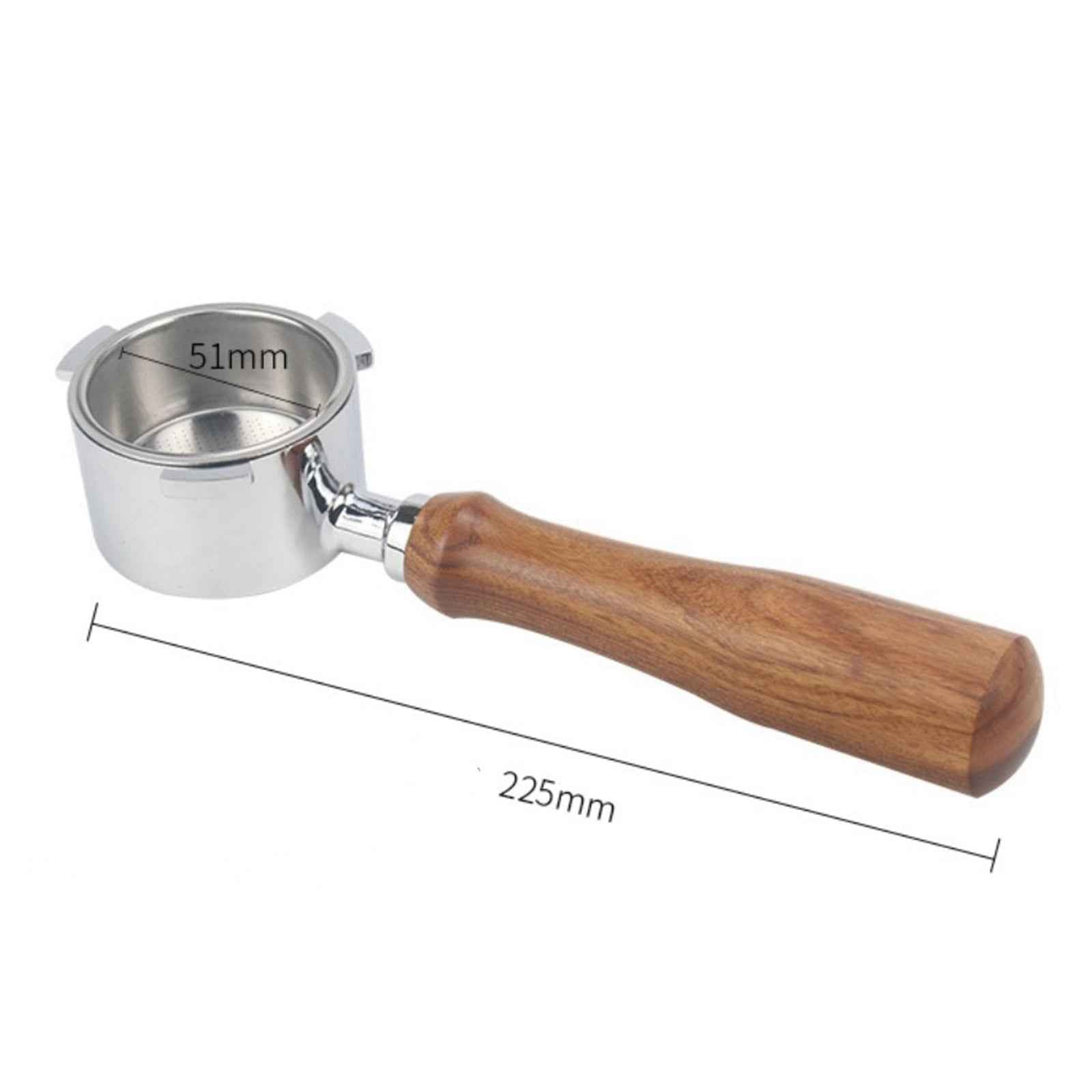 Bottomless Portafilter for Delonghi Coffee Machine 51mm Brown Wooden Handle