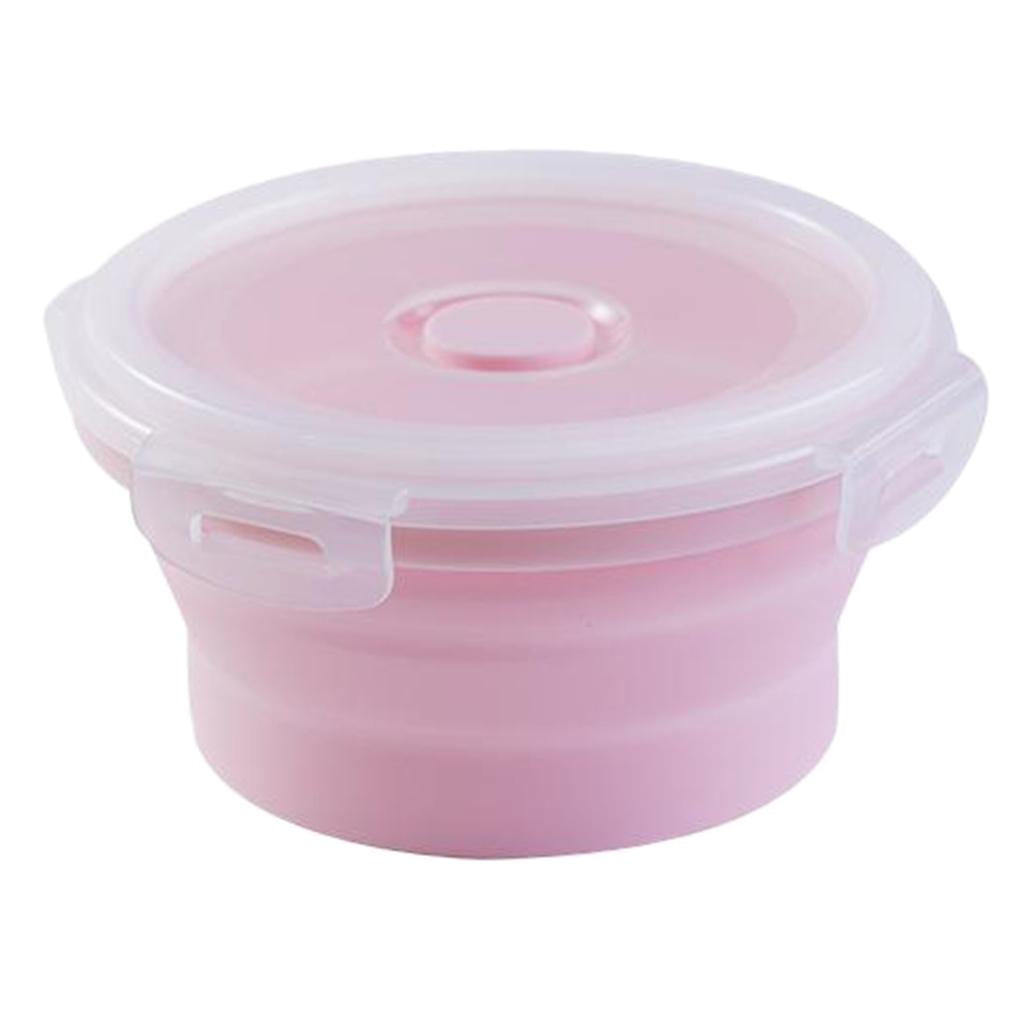 2xRound Food Container Storage Collapsible Camping Bowl Microwave Refrigerator small 350ML pink