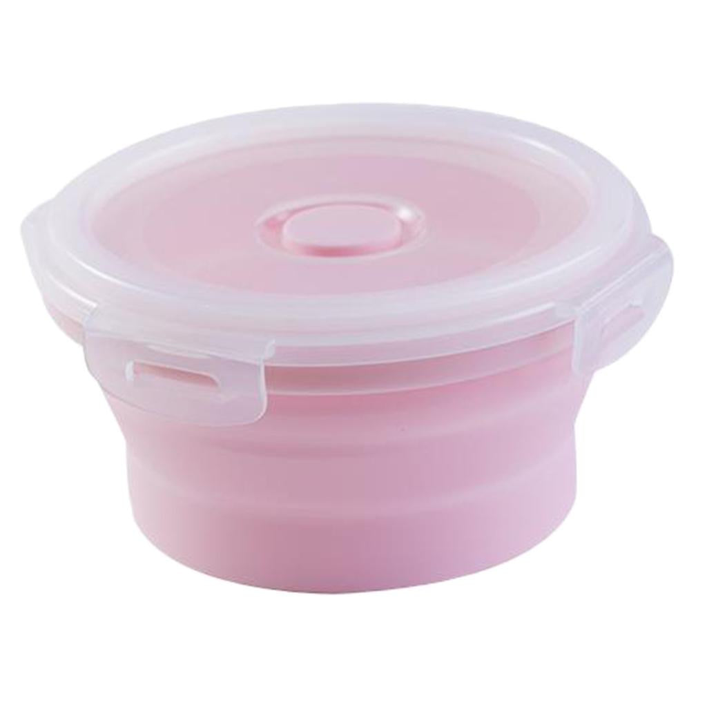 2xRound Food Container Storage Collapsible Camping Bowl Microwave Refrigerator small 350ML pink