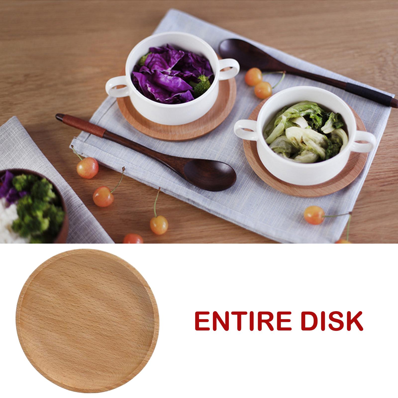 2xWood Plate Wooden Tray Dessert Fruit Bread Dishes Dinner Plates 12x12cm