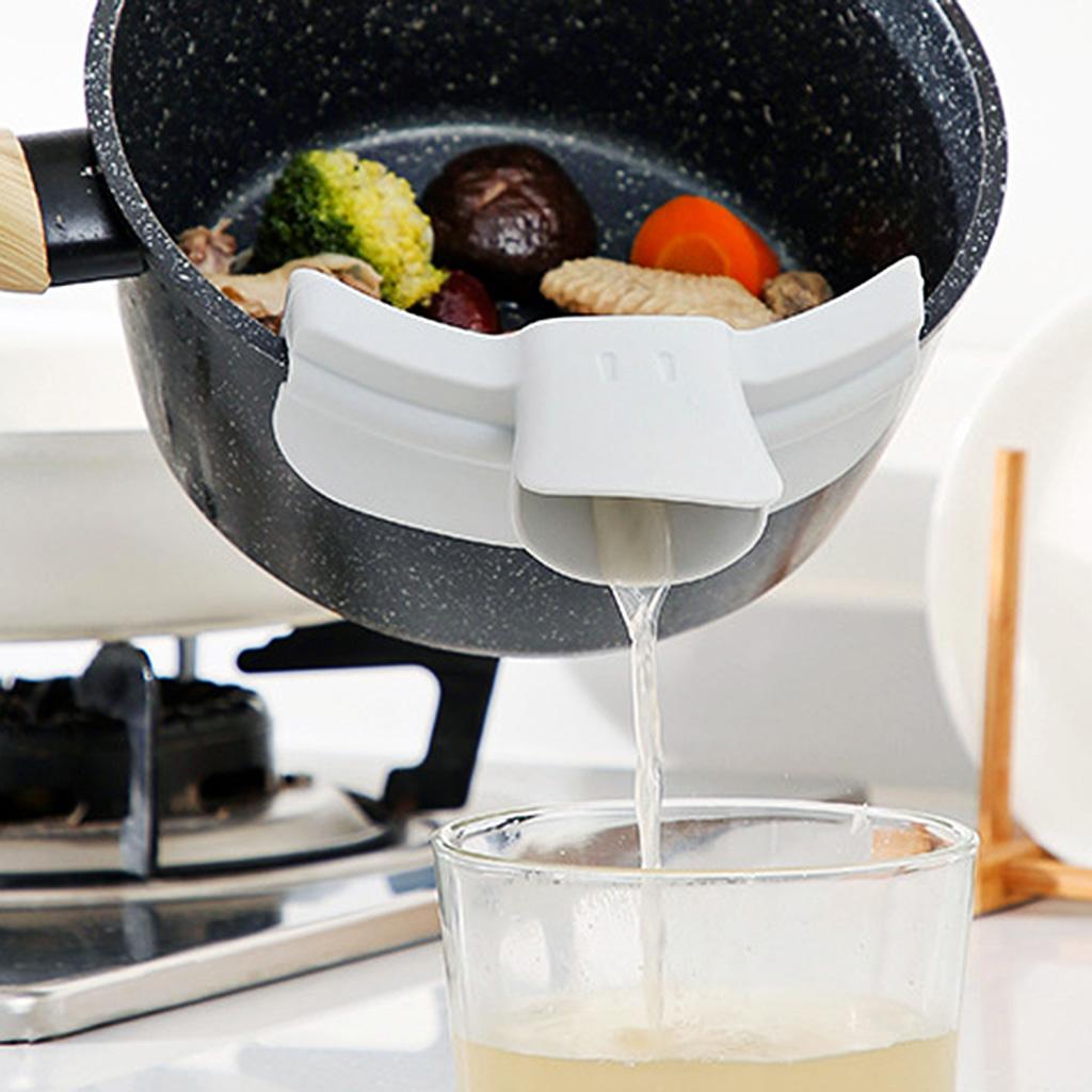 2xPour Soup Funnel Clip-on Round Pot Soup Spout Water Deflector Kicthen Gray