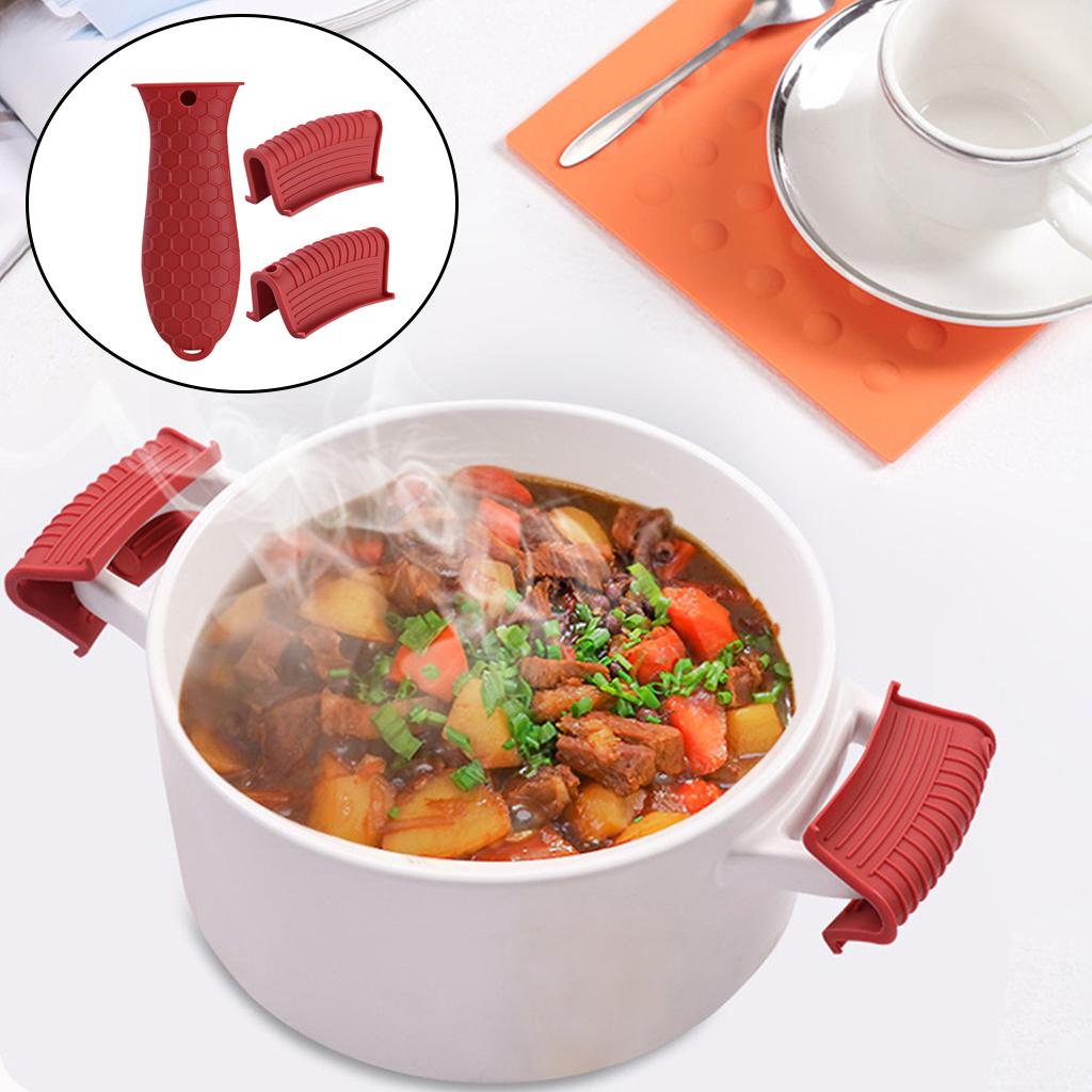 3xSilicone Pot Holder Sleeve Pot Frying Pan Handle Cover Grip Kitchen Red