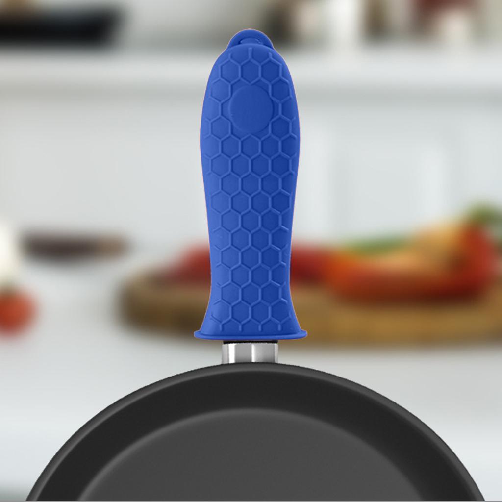 2xSilicone Pot Holder Sleeve Pot Frying Pan Handle Cover Grip Kitchen Blue