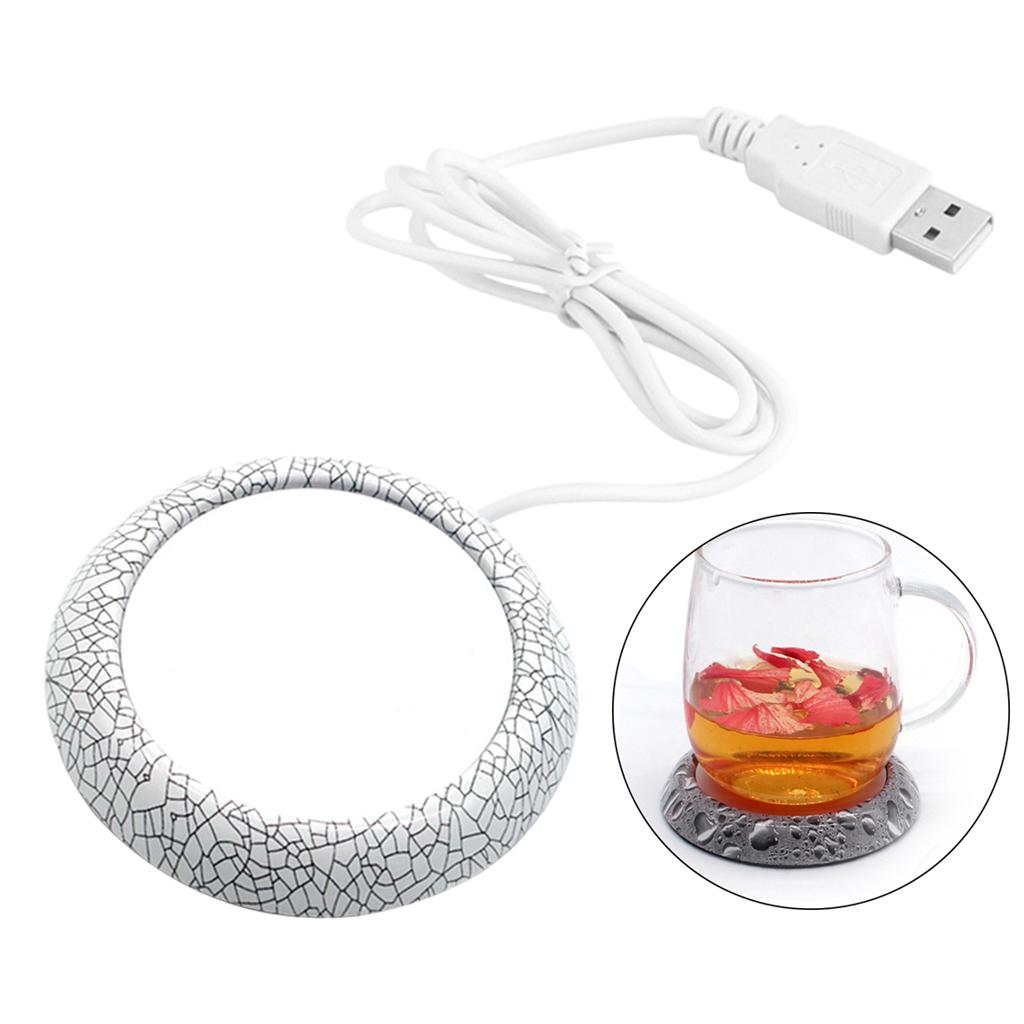 Ceramic Glass Cup Warmer Heat Tea Mug Mat Coaster Keep Coffee Warm Heater 5W White Grid