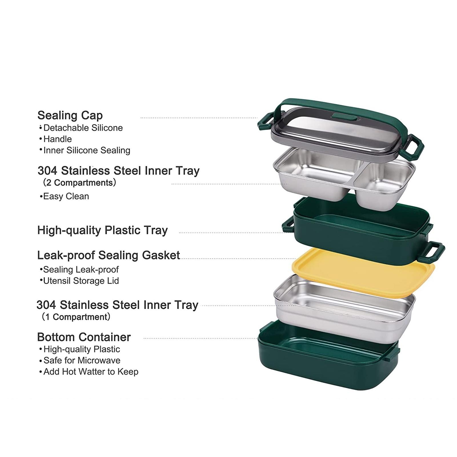Bento Lunch Box Lunch Container 1100ml Storage BPA Free Picnic Camping green